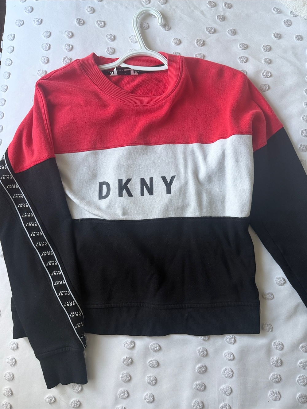 DKNY Red White Black Colorblock Crewneck Sweatshirt